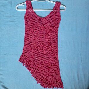 Pink Knit Top, Swimsuit Cover Up, Mesh shirt, Y2K, Summer, Beach